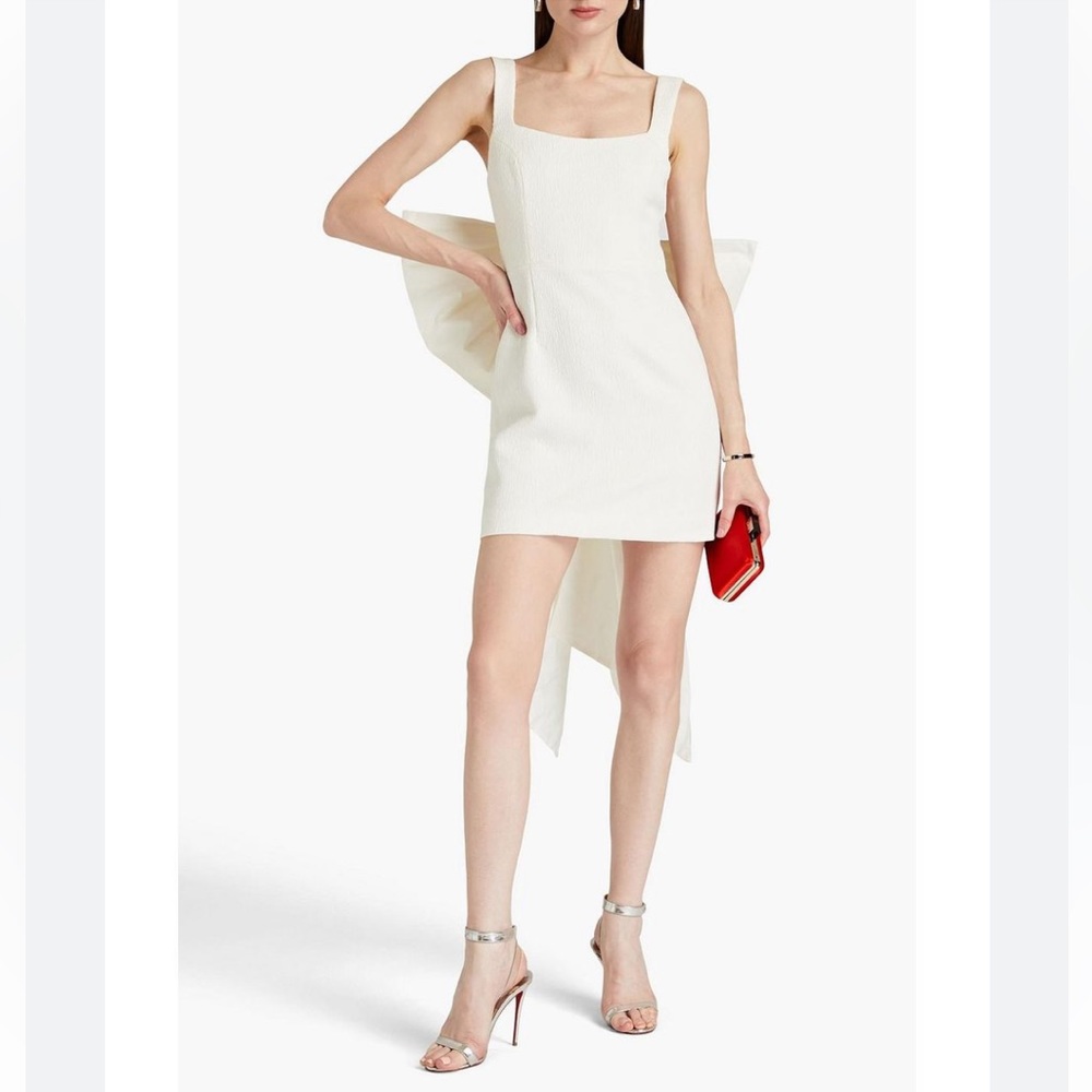NWT Rebecca Vallance | White Calla Bow-embellished Cloqué Mini Dress AU 10/ US 6